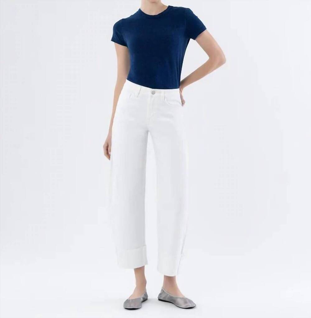 NEW FLYING MONKEY cuffed crop barrel leg jeans in optic white